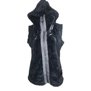 KUHL Flight Vest Womens Sz S Black Faux Fur Fleece Stowaway Hood Outdoor